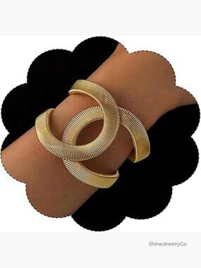 Chunky Cuff Bracelets Wide Gold Silver Hollow Out Adjustable Bangle